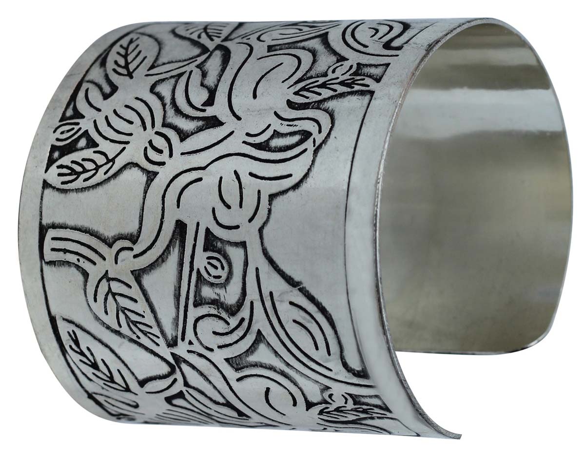 Wholesale Bracelets from India – Antique-Look Cuff Bracelet – Cast in Brass – Nickel Plated & Black Shading – Abstract Pattern – Bracelets in Bulk